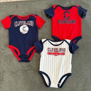 MLB 9-12M Cleveland Guardians Infant Boys' Unisex 3pk Bodysuit 12M NEW Set of 3